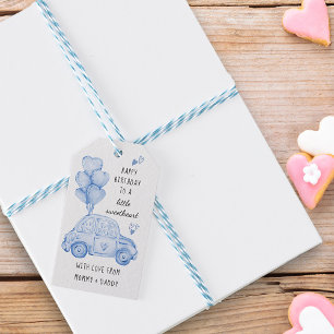 Étiquettes-cadeau Blue Valentines Thème Coeur Ballons et voiture