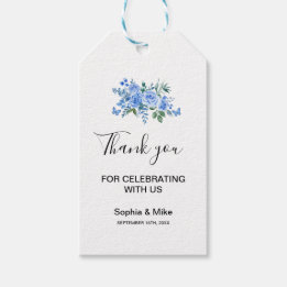 Étiquettes-cadeau Blue Watercolour Floral and Butterflies Wedding