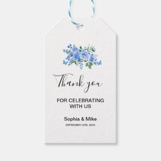 Étiquettes-cadeau Blue Watercolour Floral and Butterflies Wedding