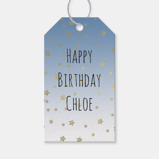 Étiquettes-cadeau Blue White Gold Stars Anniversaire (Devant)