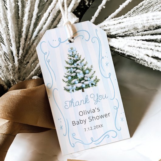 Étiquettes-cadeau Blue Winter Christmas Tree Baby Shower