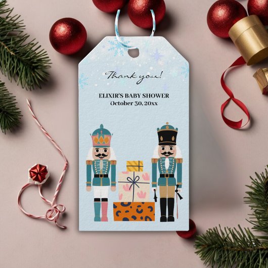 Étiquettes-cadeau Blue Winter Snowflakes Nutcracker Baby shower