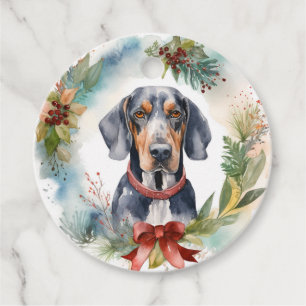 Étiquettes Cadeau Bluetick Coonhound Christmas Wreath Festive Pup