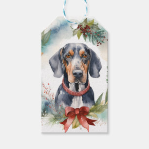 Étiquettes-cadeau Bluetick Coonhound Christmas Wreath Festive Pup