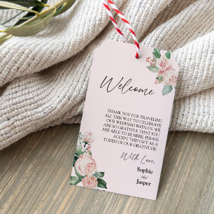 Étiquettes-cadeau Blush Floral Rose Destination Mariage Bienvenue