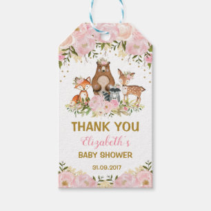 Étiquettes-cadeau Blush Floral Woodland Animaux Baby shower d'annive