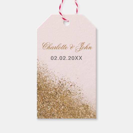 Étiquettes-cadeau Blush Gold Parties scintillant Sparkle Mariage élé (Devant)