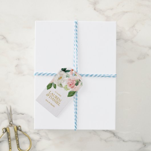 Étiquettes-cadeau Blush moderne | Gold Love merci mariage (Avec de laficelle)