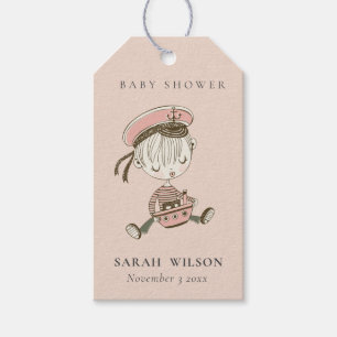 Étiquettes-cadeau Blush Pink Girl Little Sailor Nautical Baby Shower