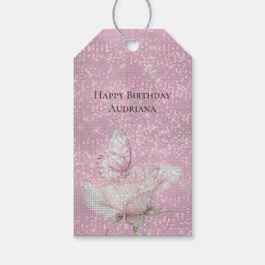 Étiquettes-cadeau Blush Pink Rose Butterfly Sparkle Birthday (Devant)