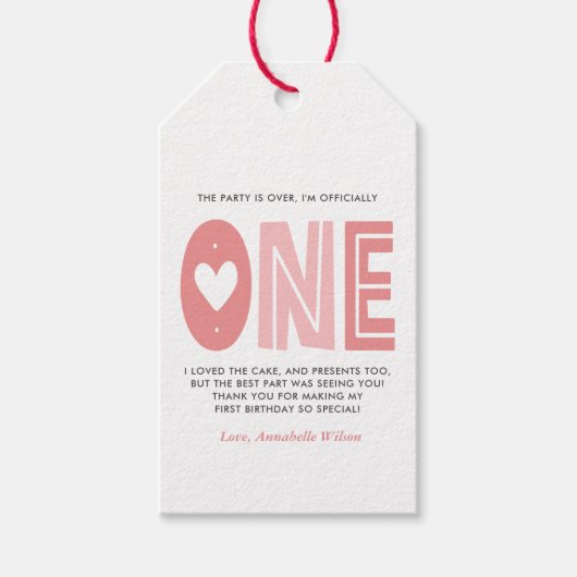 Étiquettes-cadeau Blush rose 1er Merci d'anniversaire (Devant)