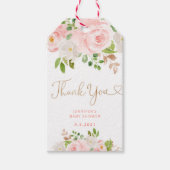 Étiquettes-cadeau Blush rose floral or merci (Devant)