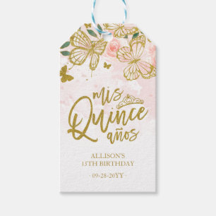 Étiquettes-cadeau Blush rose papillon Floral Quinceanera Party