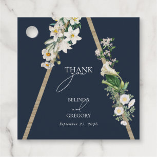 Étiquettes Cadeau Bohème Bohème Pyramide Flore Blanche Mariage Bleu