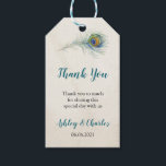 Étiquettes-cadeau Bohème Peacock Feather Vintage Mariage Merci<br><div class="desc">Balise de style Boho avec plumes paon. Utilisez pour les mariages bohèmes vintages,  anniversaires,  fêtes d'anniversaire,  douches nuptiales,  baby showers et tout autre événement spécial.</div>