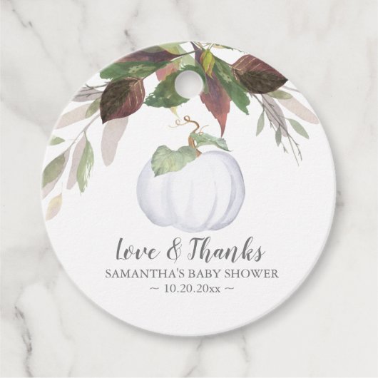 Étiquettes Cadeau Boho Aquarelle Automne Citrouille blanc (Devant)