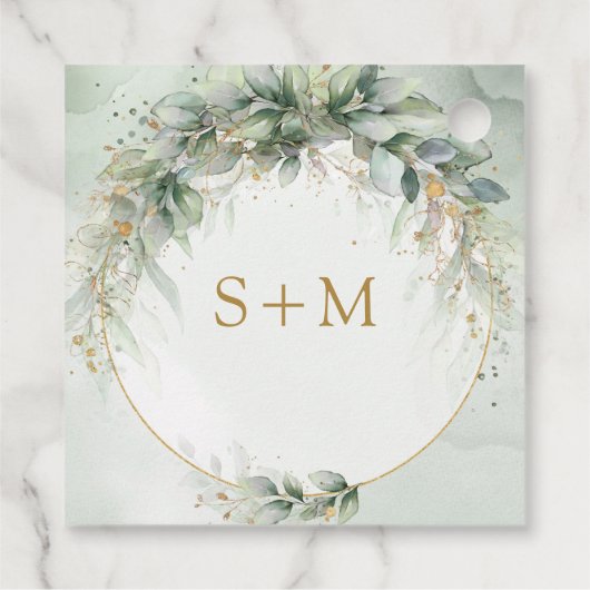 Étiquettes Cadeau Boho aquarelle eucalyptus or cadre initiales (Dos)