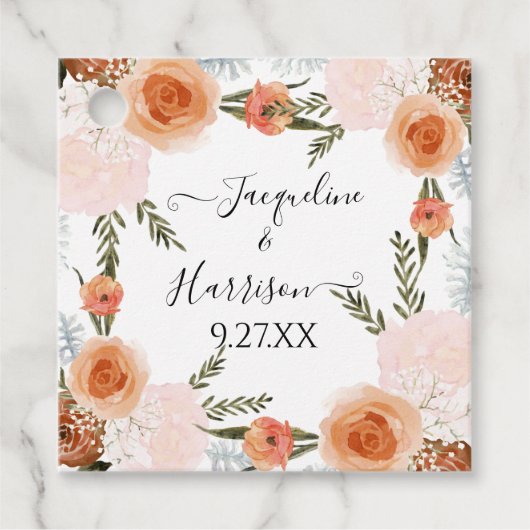 Étiquettes Cadeau BOHO Aquarelle Florale Teinte de Pêche Feuillage d (Devant)