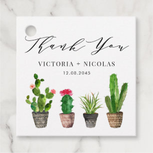 Étiquettes Cadeau Boho Aquarelle Poted Cactus Merci Mariage