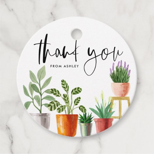 Étiquettes Cadeau Boho Aquarelle Poted Houplant Merci (Devant)