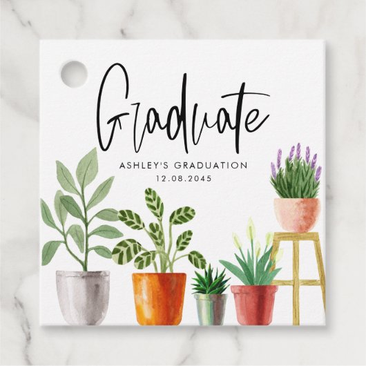 Étiquettes Cadeau Boho Aquarelle Poted Houseplants Graduation (Devant)