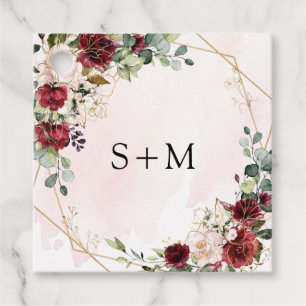 Étiquettes Cadeau Boho aquarelle rouge roses monogramme initiales