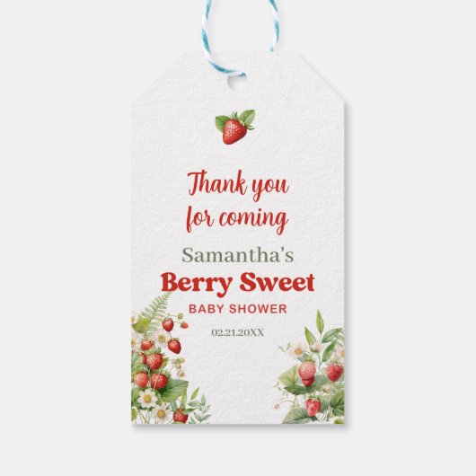 Étiquettes-cadeau Boho Arch Berry Sweet Wild Strawberry merci (Dos)