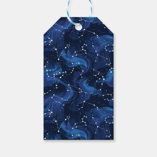 Étiquettes-cadeau Boho Astrology Zodiac sign pattern on blue (Devant)