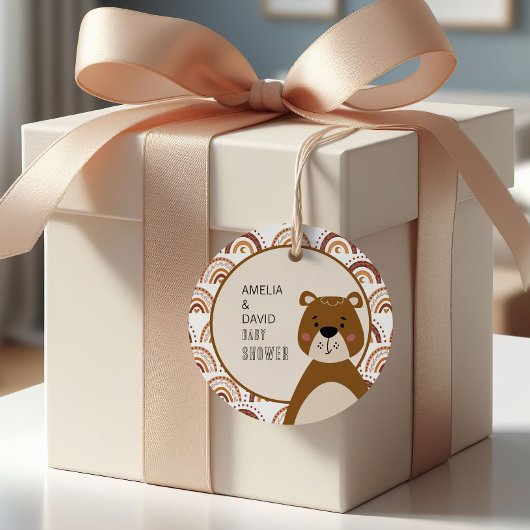 Étiquettes Cadeau Boho Bear Rainbow Neutral Baby Shower