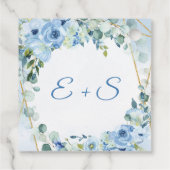 Étiquettes Cadeau Boho bleu fleuri eucalyptus & or nom initiales (Dos)