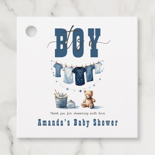 Étiquettes Cadeau Boho Blue Clothesline Sweet It a Boy Baby shower (Devant)