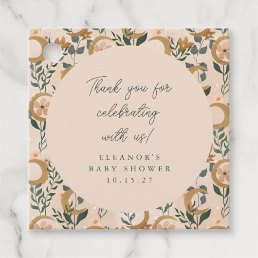 Étiquettes Cadeau Boho Blush Botanon Moon Baby shower personnalisé M (Devant)