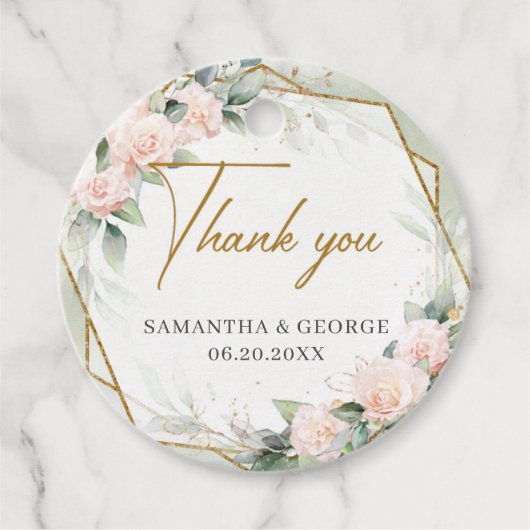 Étiquettes Cadeau Boho blush rose eucalyptus or cadre mariage (Devant)