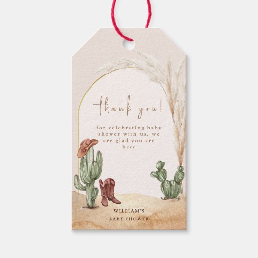 Étiquettes-cadeau Boho Cactus Arch Desert Cowboy Baby shower Merci (Devant)