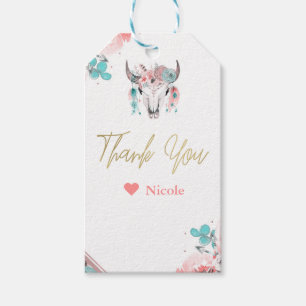 Étiquettes-cadeau Boho Chic Crâne de Vache Floral Anniversaire Fête 