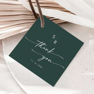 Étiquettes Cadeau Boho Chic Emerald Vert Monogramme Merci