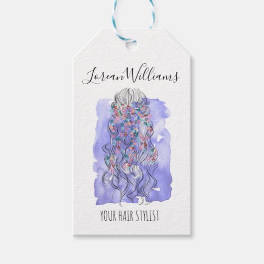 Étiquettes-cadeau Boho Chic Violet Mariée Coiffure Aquarelle Floral (Devant)