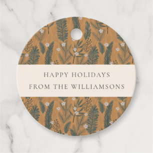 Étiquettes Cadeau Boho de Noël Botanical Green Photo personnalisée