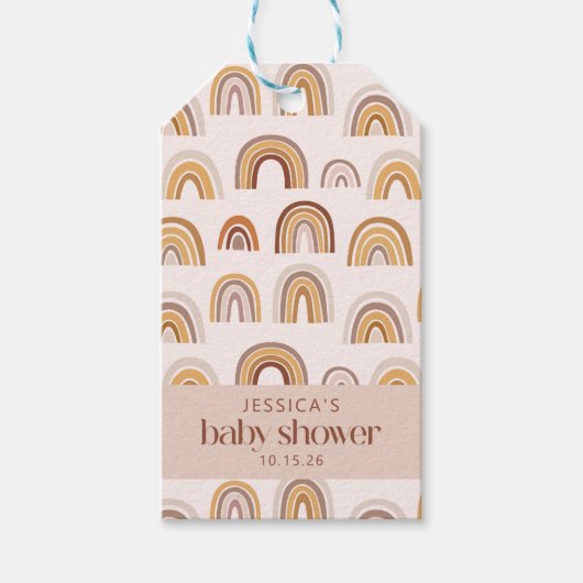 Étiquettes-cadeau Boho Desert Rainbow Neutral Baby shower personnali (Devant)