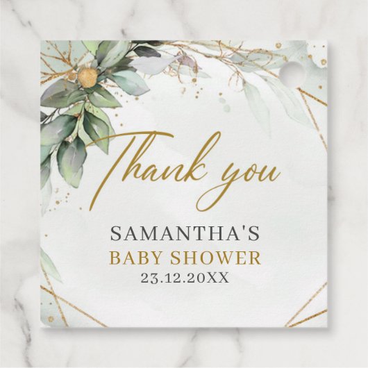 Étiquettes Cadeau Boho Eucalyptus verdure branches baby shower or (Dos)