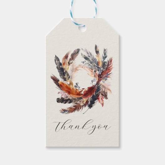 Étiquettes-cadeau Boho Feathers Floral Wreath Monogram Mariage (Devant)