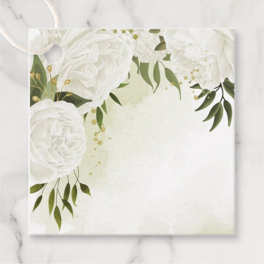 Étiquettes Cadeau Boho fleurs blanches vert feuille botanique (Devant)