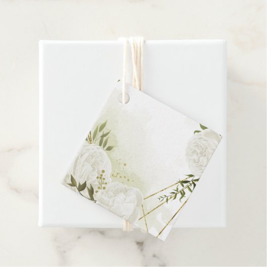 Étiquettes Cadeau Boho fleurs blanches vert feuille faveur botanique (En situation)
