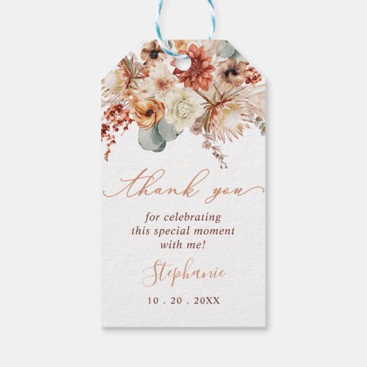 Étiquettes-cadeau Boho Fleurs en terre cuite Fête des mariées automn (Dos)