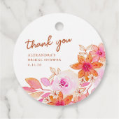 Étiquettes Cadeau Boho Fleurs Rose Orange Douche Merci (Dos)