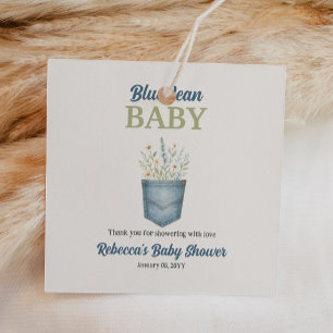Étiquettes Cadeau Boho Floral Denim Pocket Blue Jean Baby shower