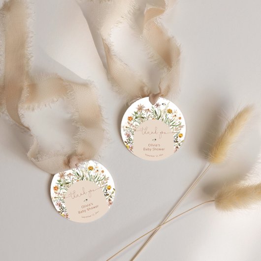 Étiquettes Cadeau Boho Floral Moderne Baby shower Rustique Merci