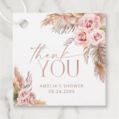 Étiquettes Cadeau Boho Floral Pampas Rose Merci or (Devant)
