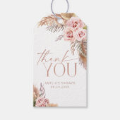 Étiquettes-cadeau Boho Floral Pampas Rose Merci or (Devant)