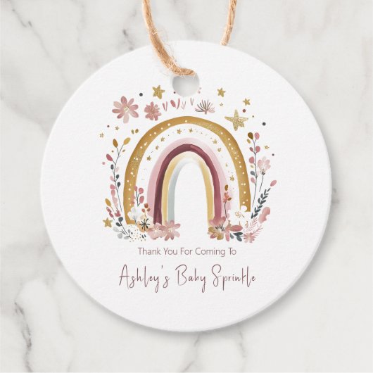 Étiquettes Cadeau Boho Floral Rainbow Baby Sprinkle Merci (Devant)